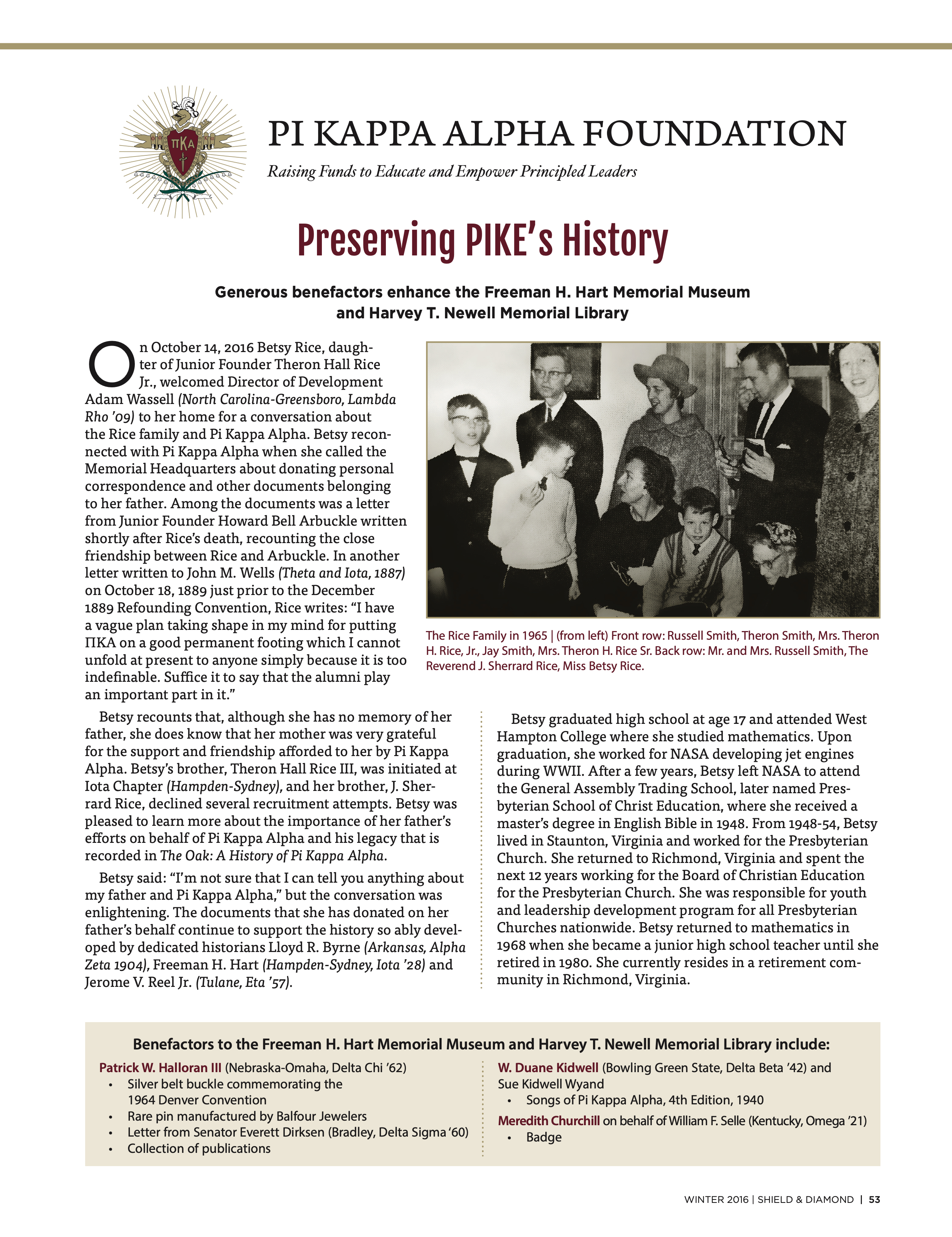 Pi Kappa Alpha Foundation, Winter 2016